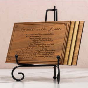 Engraved Wood Recipe Card  Set on an Easel