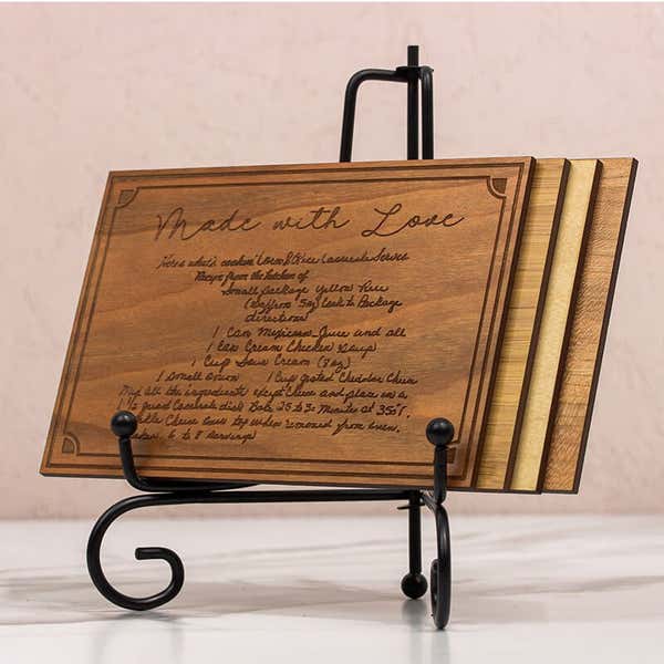 Engraved Wood Recipe Card  Set on an Easel