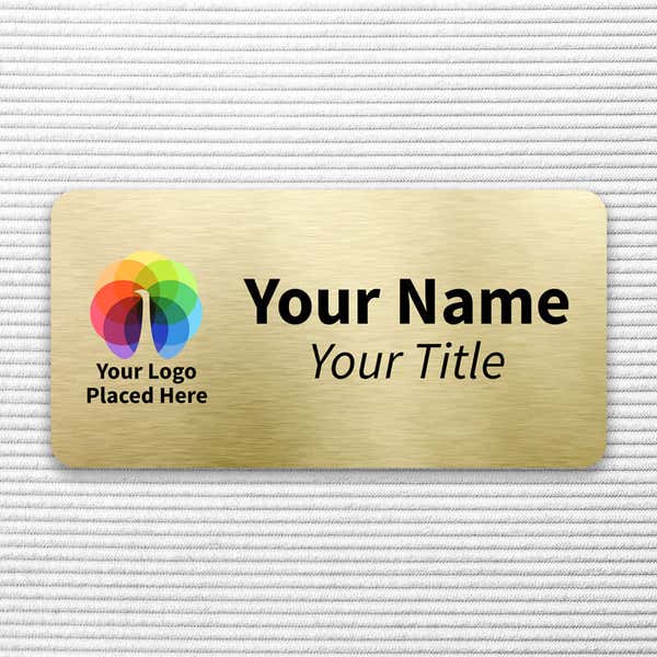 Custom Brushed Gold Name Tag - 1.5 x 3 on a colored material background