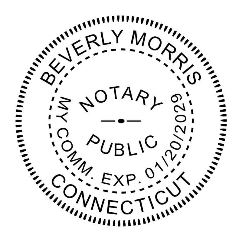 Connecticut Round Notary Seal impression in black ink - available as stamp or embosser