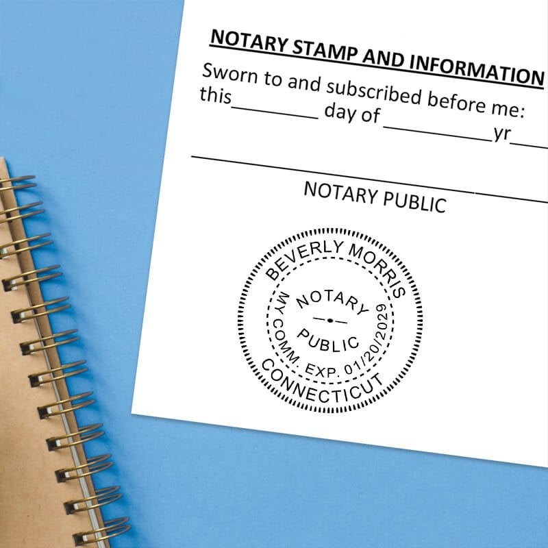 Close-up of notary seal stamped on sworn affidavit