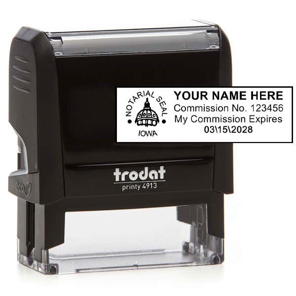 Impression on Top of Stamp Body - Iowa Notary Rectangular Body and Design