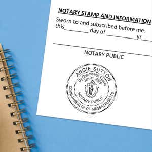 Close-up of Massachusetts notary seal on sworn affidavit