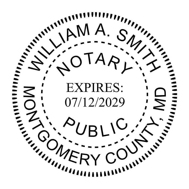 Maryland Notary Round Seal impression in black ink - choose from stamp or embosser