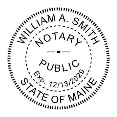 Maine Notary Round Seal imprint in black ink