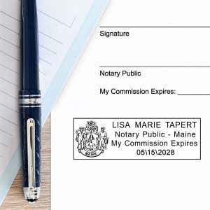 Maine Notary Rectangle impression example on white paper