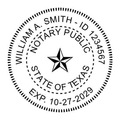 Texas Round Notary Seal imprint in black ink - choose stamp or embosser