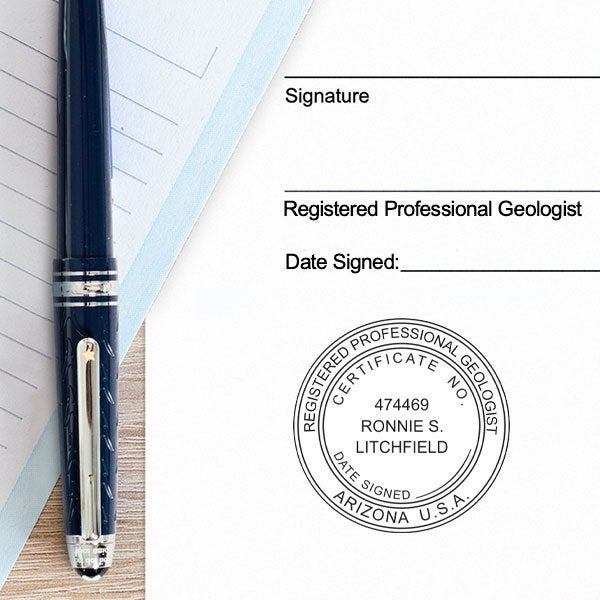 Geologist stamp impression on business document