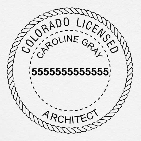A close-up of the State of Colorado Architect Seal impression on paper