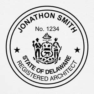 A close-up on the State of Delaware Architect Seal