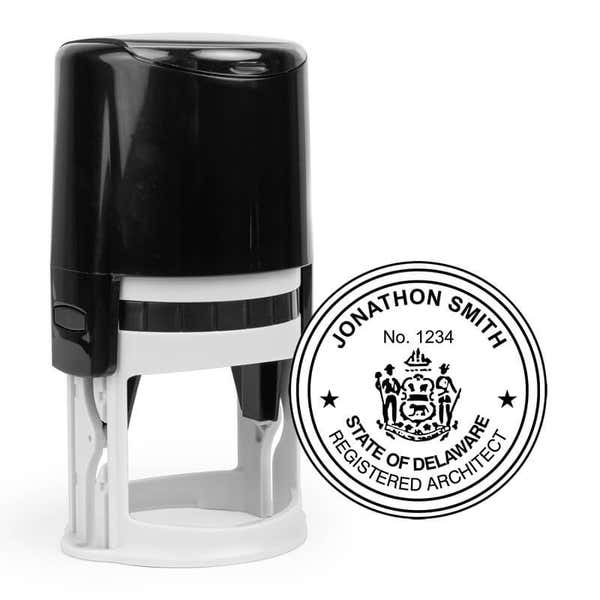 The State of Delaware Architect Seal next to the self-inking stamp