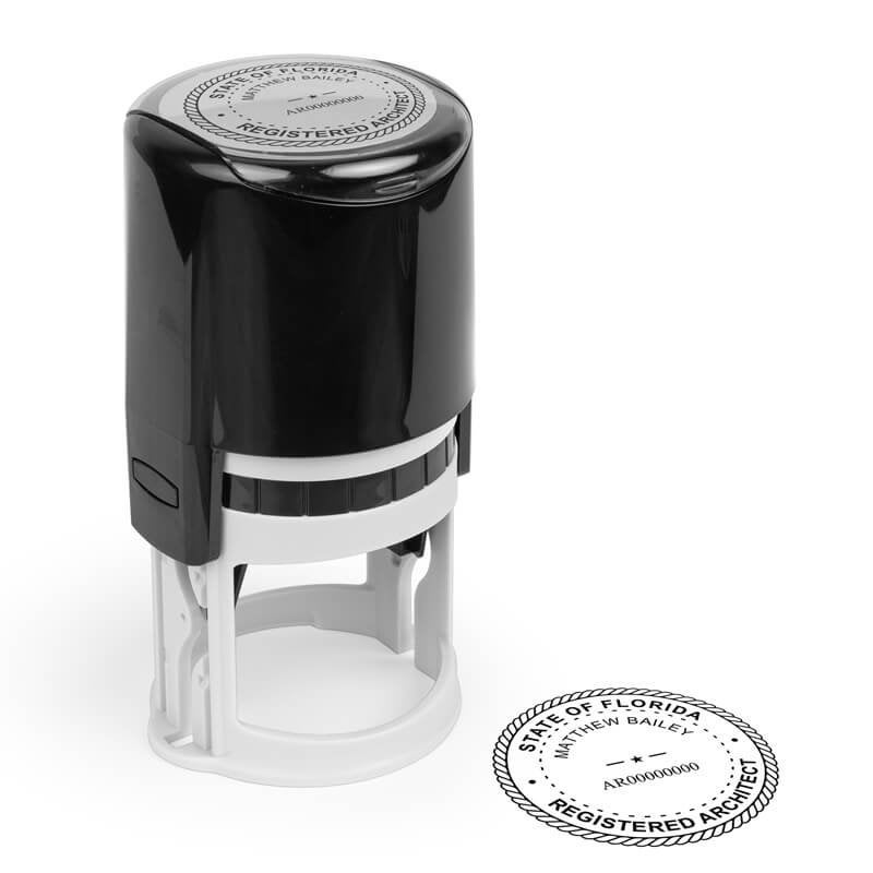 The State of Florida Architect stamp impression next to the stamp body on paper