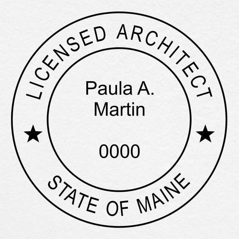 The State of Maine Architect Stamp Seal impression on paper
