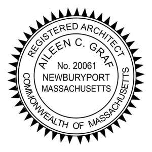 A close-up of the State of Massachusetts Architect Stamp Impression
