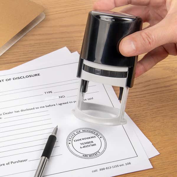 The State of Missouri Architect Seal being used on a document