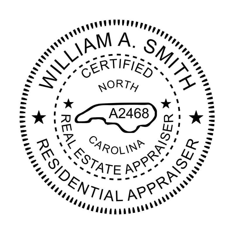 North Carolina certified residential appraiser stamp.