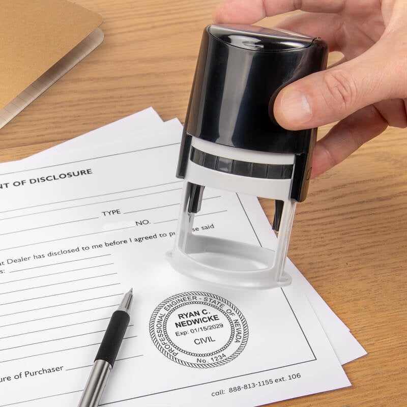 The State of Nevada Engineer Seal being used on a document