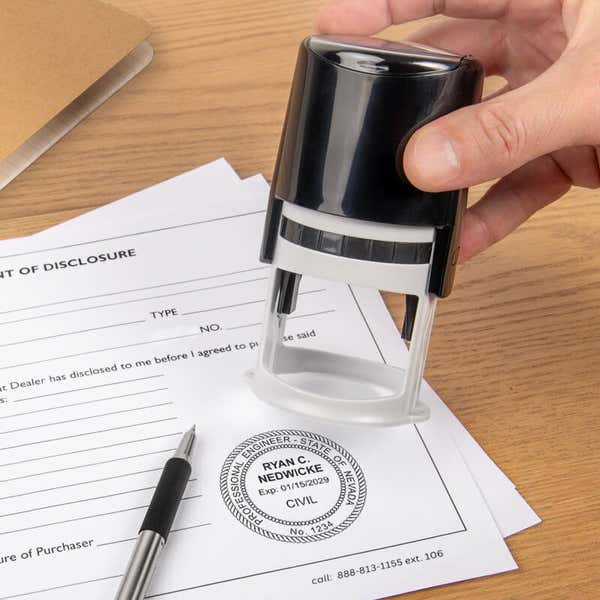 The State of Nevada Engineer Seal being used on a document