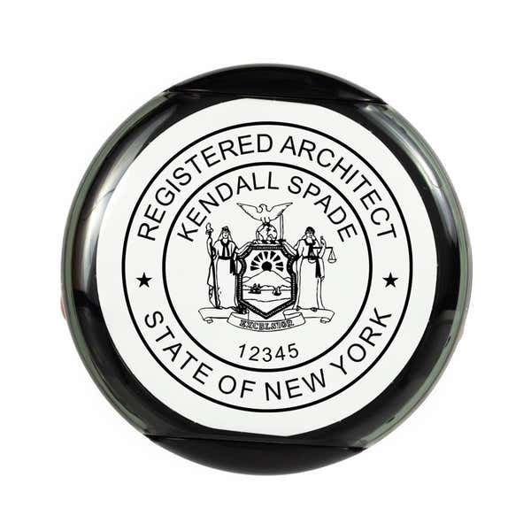 Overhead view of The State of New York Architect impression, as shown with the Shiny R-552 self-inking stamp