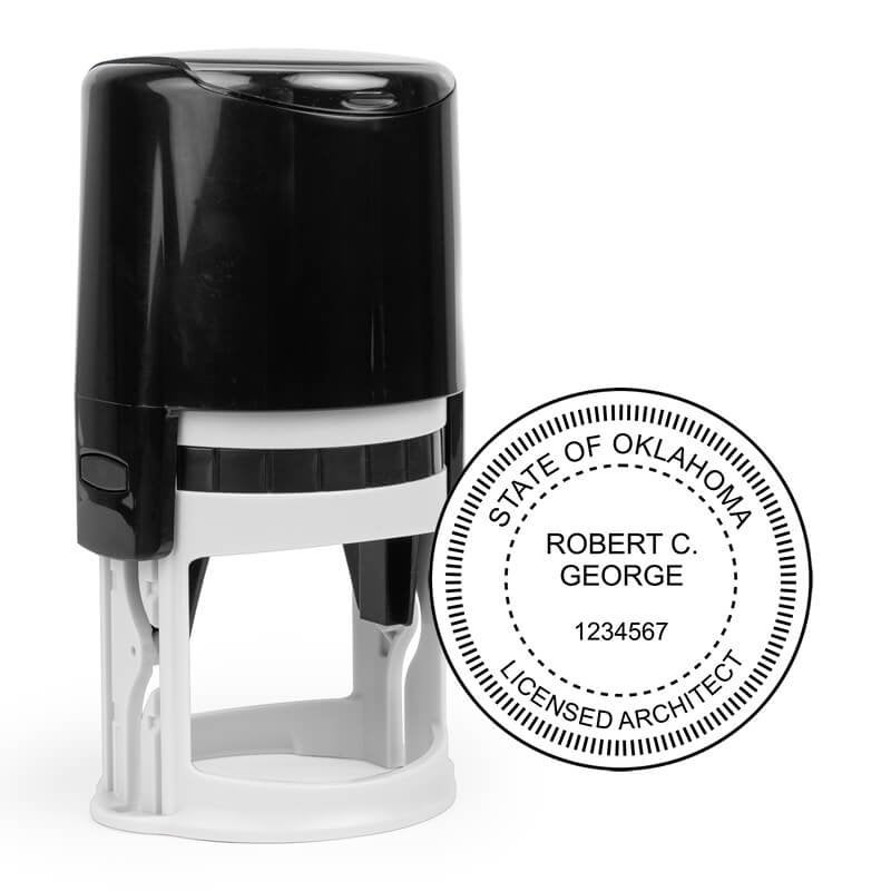 The State of Oklahoma Architect Seal next to the self-inking stamp