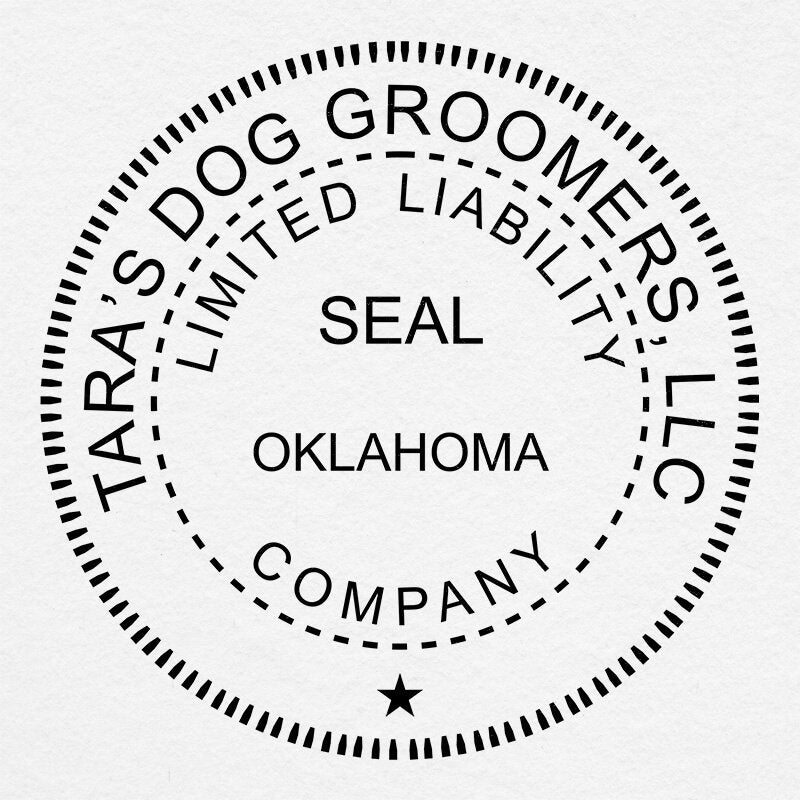 A close-up on the State of Oklahoma LLC Corporate Seal on paper