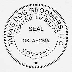 A close-up on the State of Oklahoma LLC Corporate Seal on paper