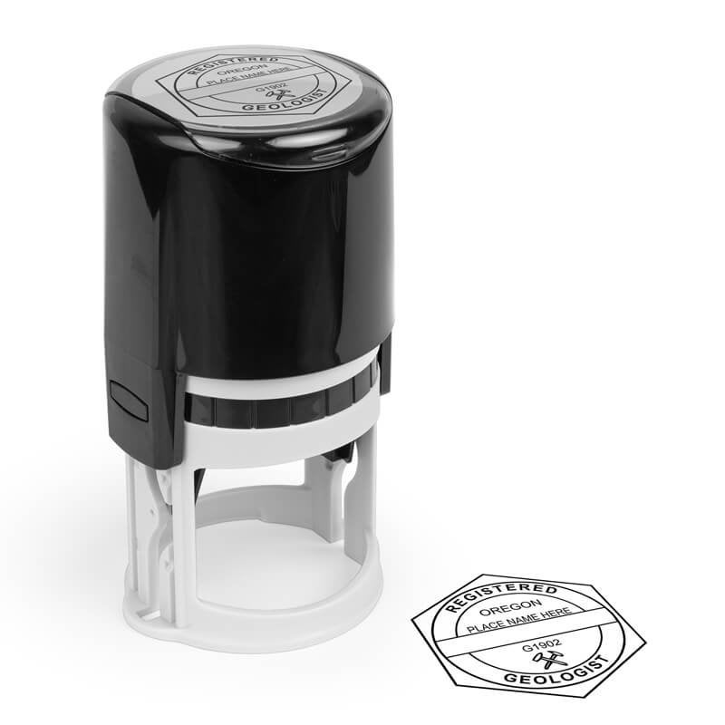 The State of Oregon Geologist Seal impression and a self-inking stamp on paper