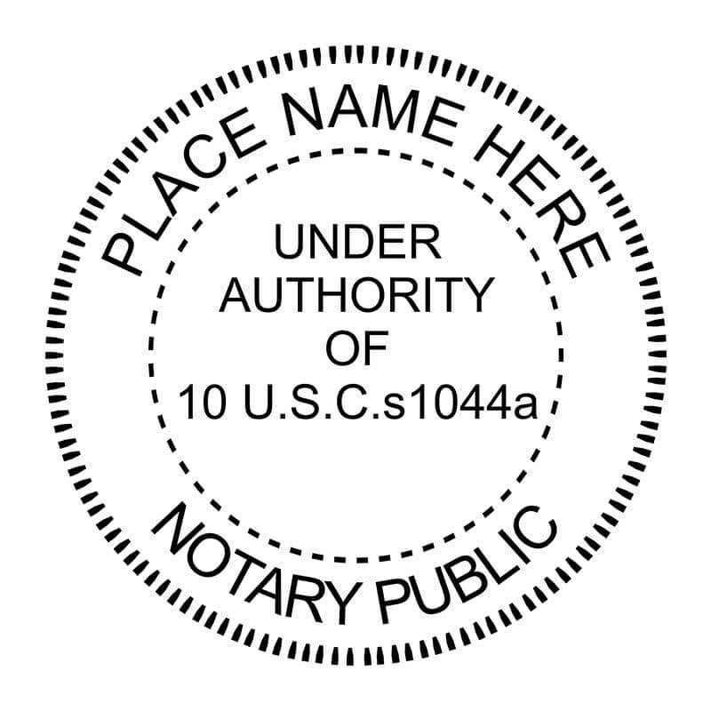 Military notary public stamp with customizable name text in circular format.