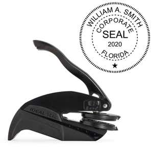 The Corporate Seal Embosser with Year is pictured with the Pocket Seal by Trodat.