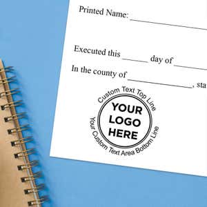 Custom logo stamp impression on a legal document with blank signature fields.
