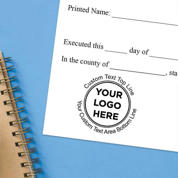 Custom logo stamp impression on a legal document with blank signature fields.