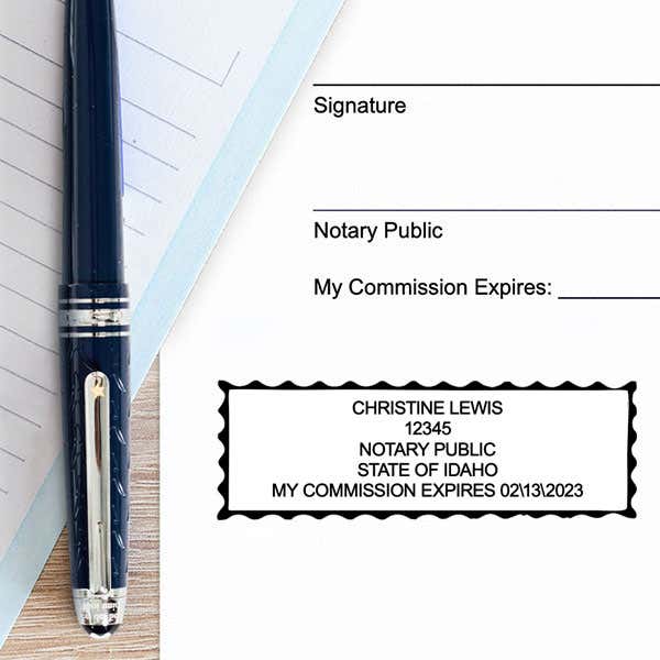 Example of impression next to pen and paper