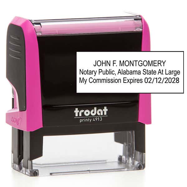Alabama Notary Pink Stamp Impression and Stamp Body