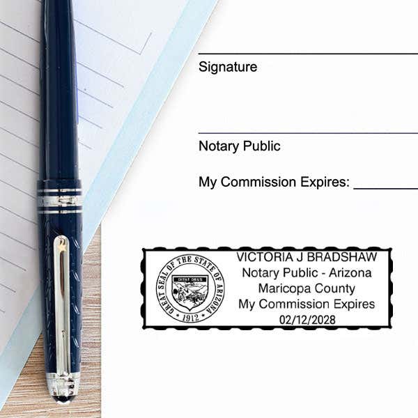 Example of Arizona Notary Pink Stamp Rectangle 
