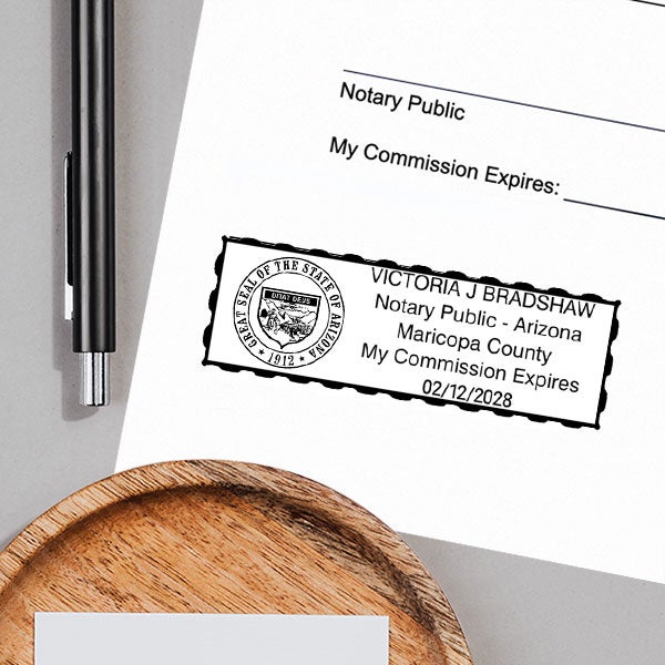 Example of Arizona Notary Pink Stamp Rectangle  Impression on Paper