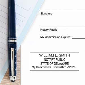 Delaware Notary Pink Stamp - Rectangle Impression on Paper