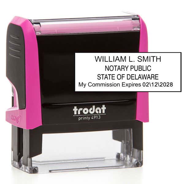 Delaware Notary Pink Stamp - Rectangle Body and Impression