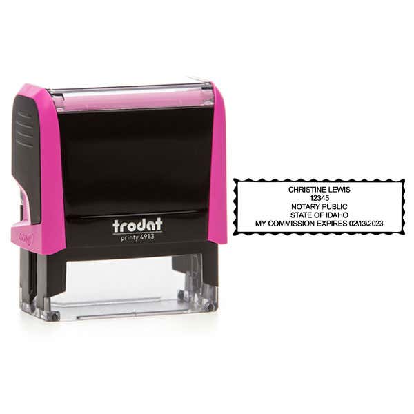 Impression and stamp body of Idaho Notary Pink Stamp with Expiration - Rectangle