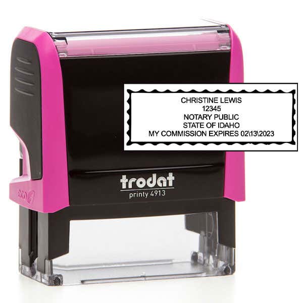 Impression on top of Idaho Notary Pink Stamp with Expiration - Rectangle