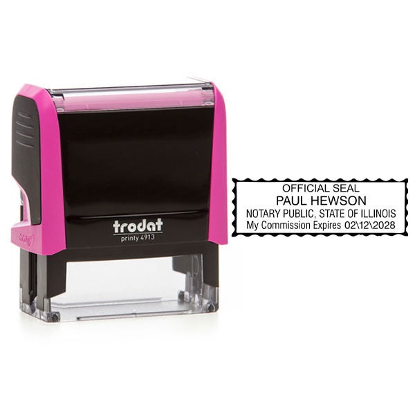 Illinois Notary Pink Stamp - Rectangle