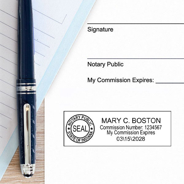 Example of Indiana Notary Pink Stamp - Rectangle Impression on Paper