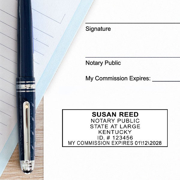 Impression of Kentucky Notary Pink Stamp - Rectangle on White Paper