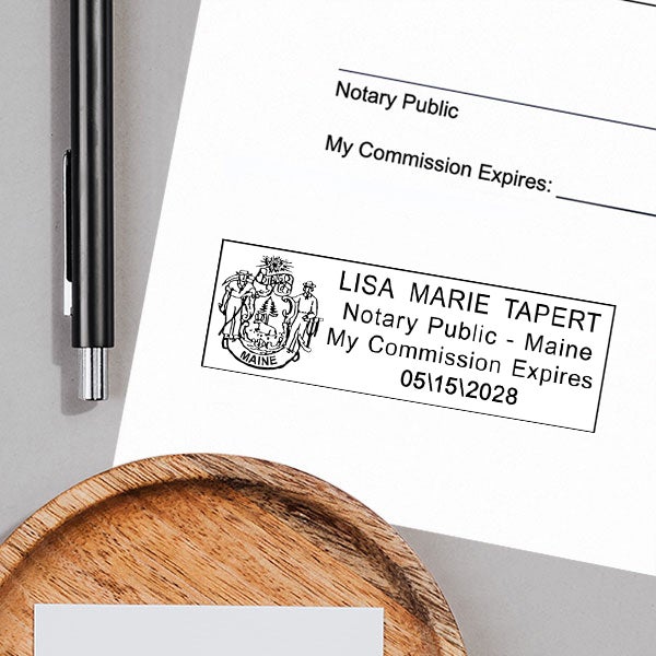 Example of impression on white paper for Maine Notary Pink Stamp - Rectangle
