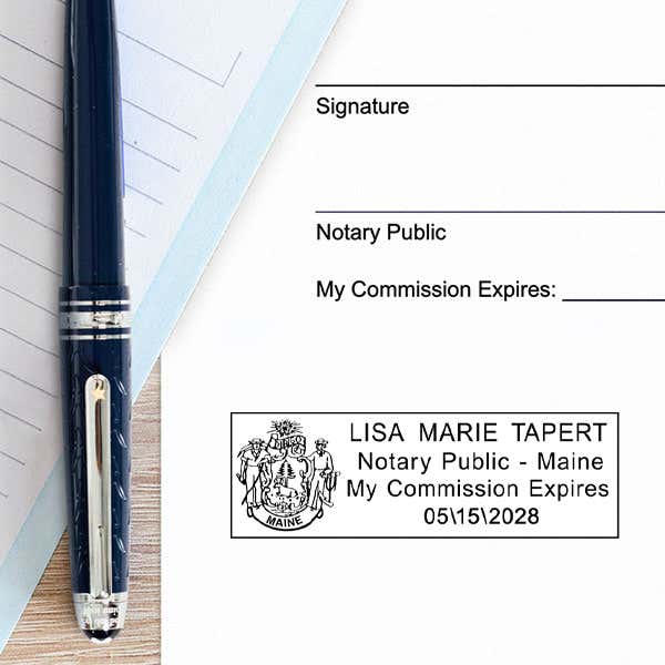 Another example of the Maine Notary Pink Stamp - Rectangle impression on white paper