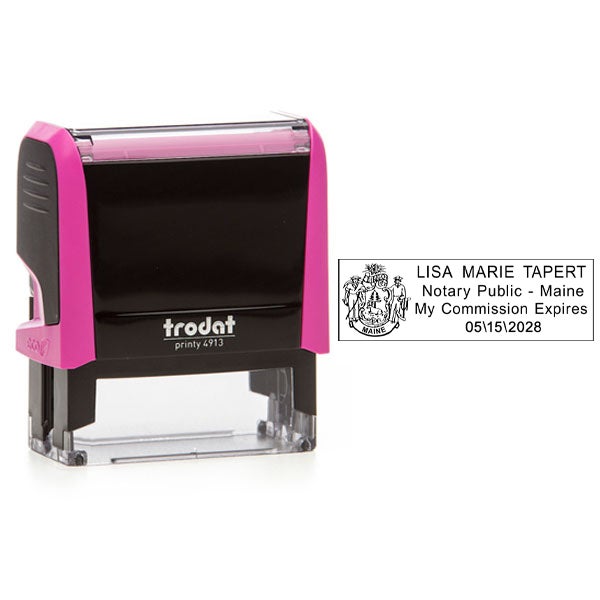 Maine Notary Pink Stamp - Rectangle Impression and Trodat Printy 4913 Stamp Body