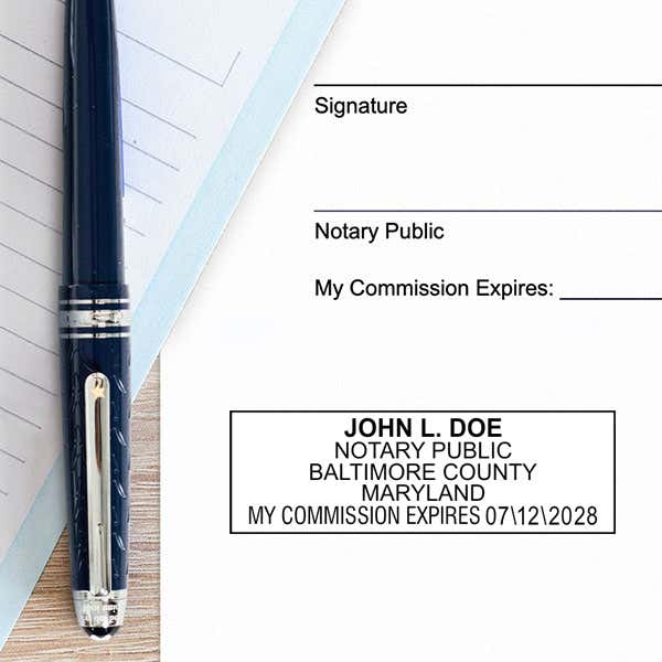Another example of the Maryland Notary Pink Stamp - Rectangle impression on white paper