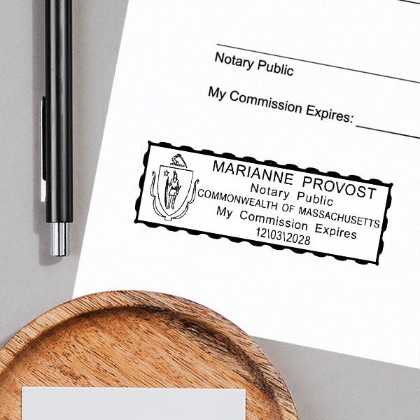 Another example of Massachusetts Notary Pink Stamp - Rectangle impression on white paper