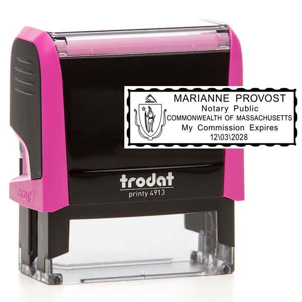 Impression overlay of Massachusetts Notary Pink Stamp - Rectangle