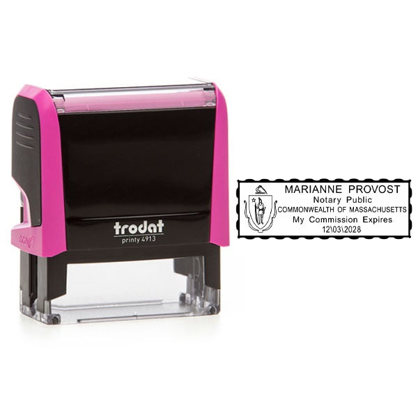 Massachusetts Notary Pink Stamp - Rectangle impression and stamp body