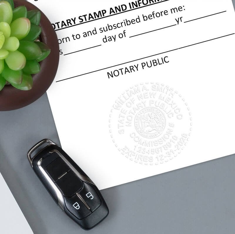 New Mexico Notary Pink Seal - Round Design Imprint Example on a Document